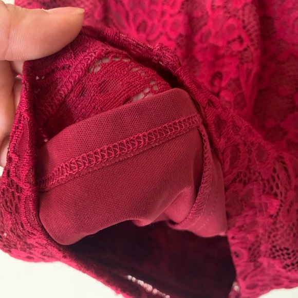 A. Buyer Red Maroon Lace Off Shoulder Fitted Dress - Picture 8 of 10